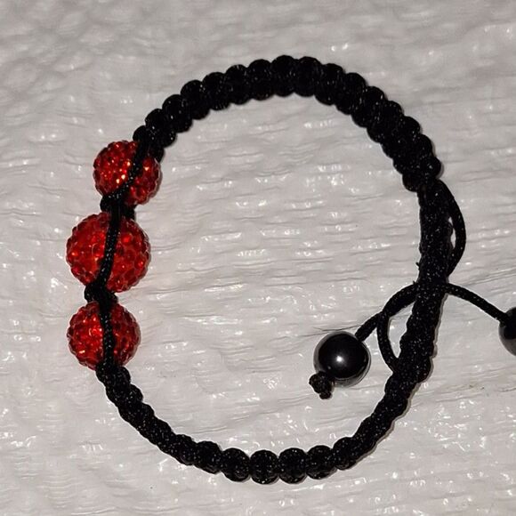 A Shamballa Corded Bracelet Red Crystal Macrame' Lucky Bohemian Adjustable - Picture 3 of 6